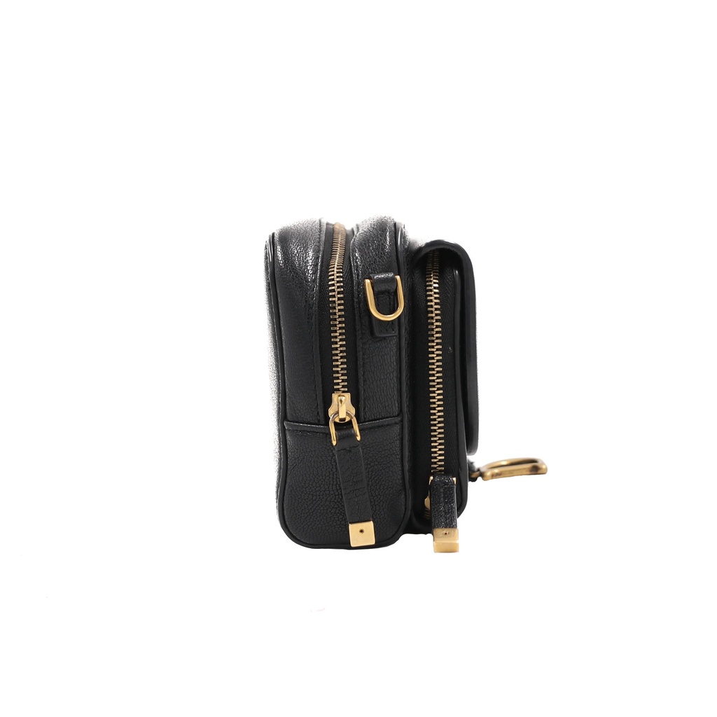 Christian Dior Black Goatskin Double Saddle Pouch Crossbody Bag