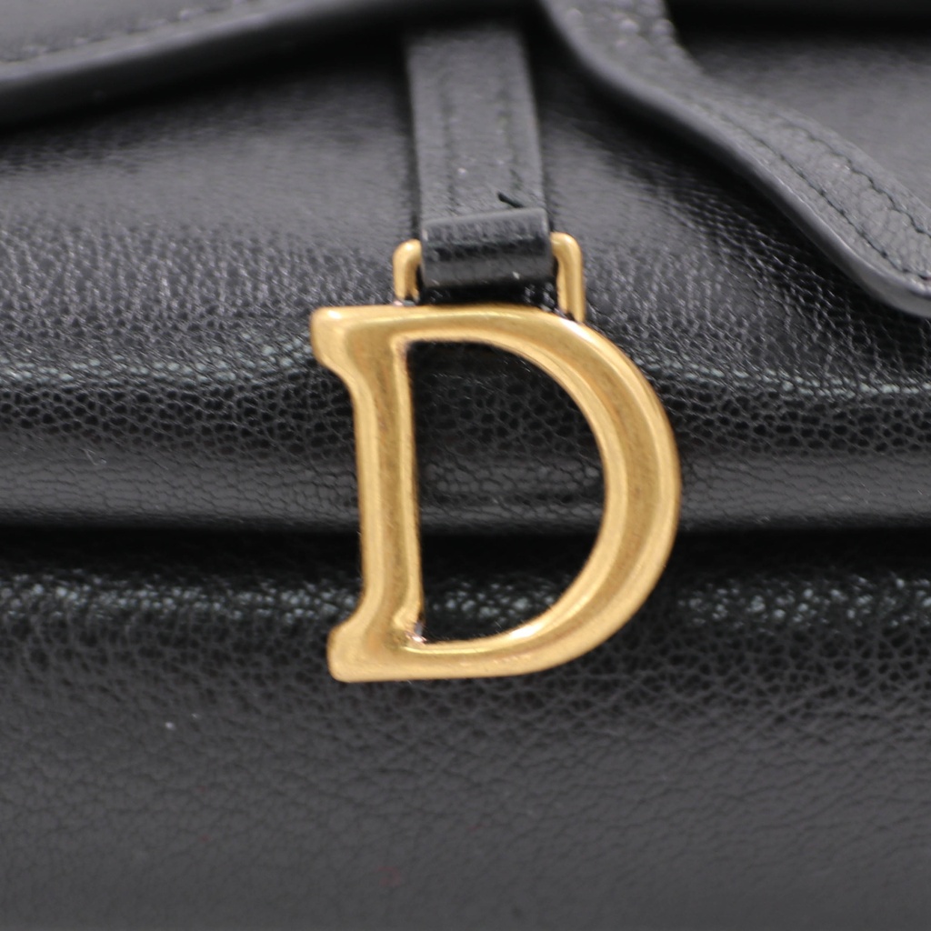 Christian Dior Black Goatskin Double Saddle Pouch Crossbody Bag