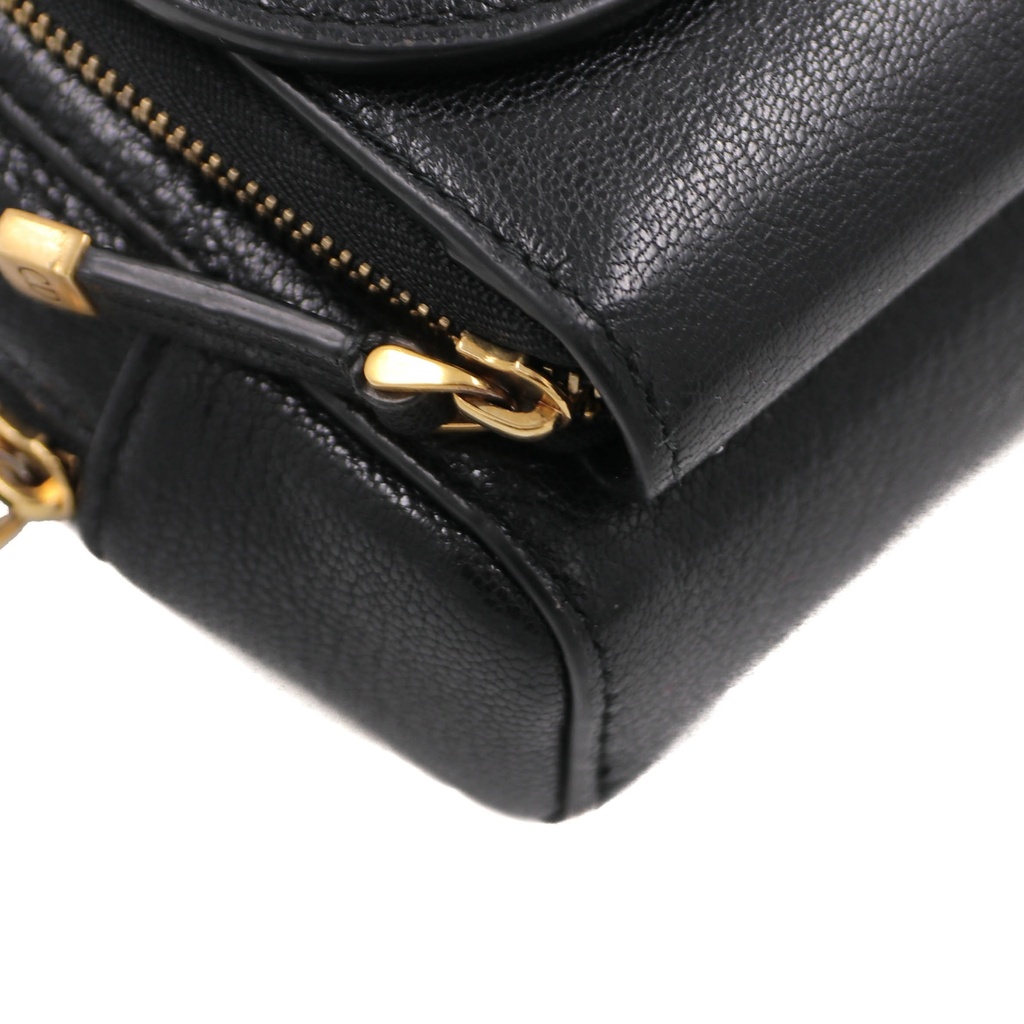 Christian Dior Black Goatskin Double Saddle Pouch Crossbody Bag