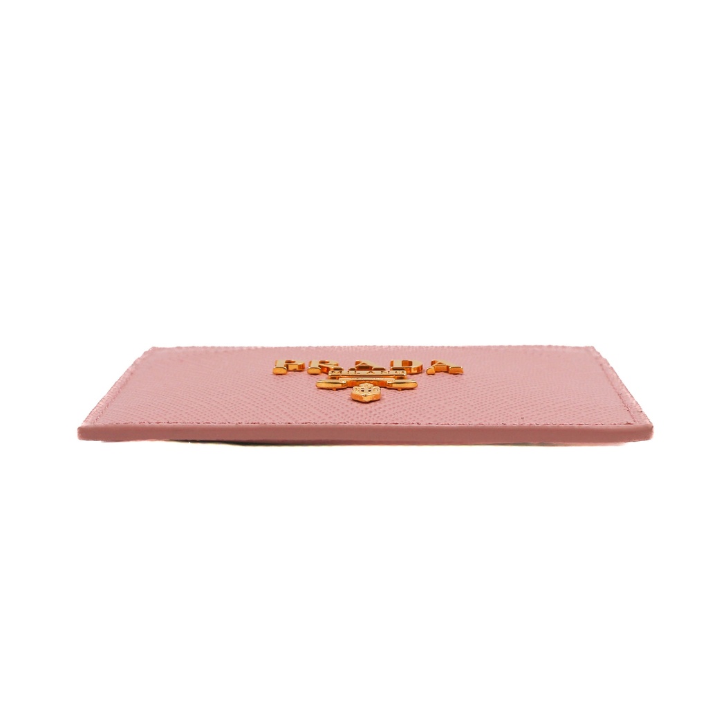 Prada Cardholder Pink Grained Leather With a Silver-Tone Logo Plaque