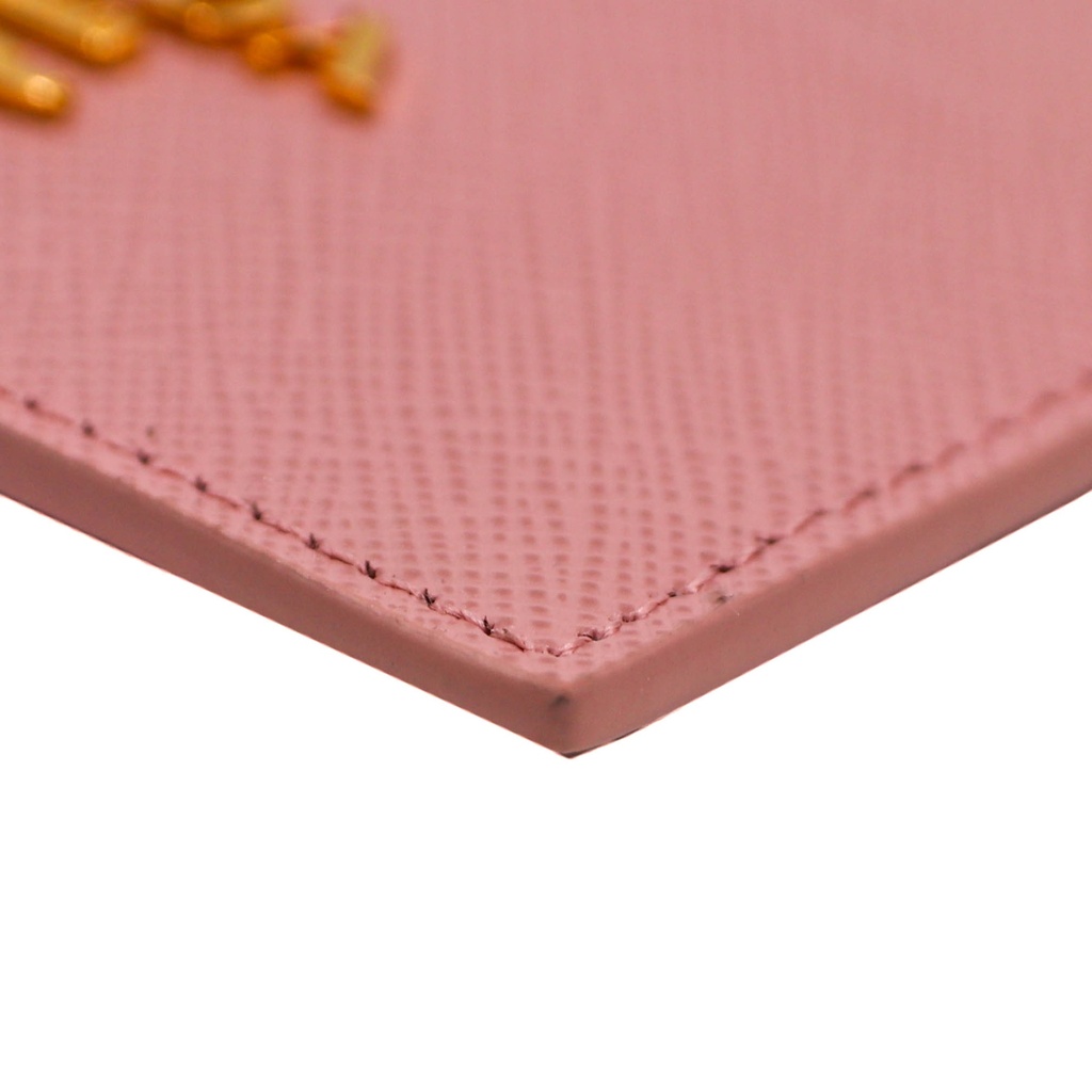 Prada Cardholder Pink Grained Leather With a Silver-Tone Logo Plaque