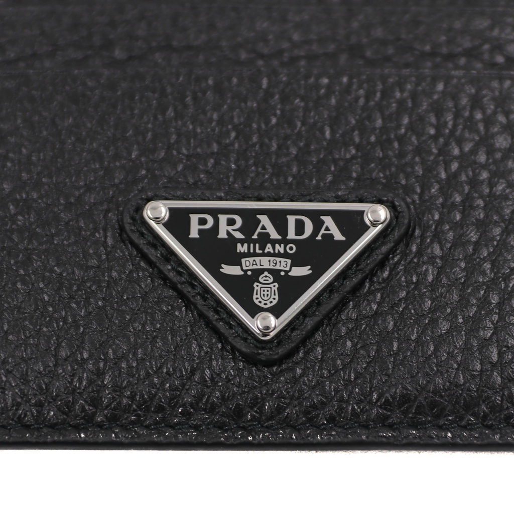 Prada Cardholder Black Grained Leather With a Silver-Tone Logo Plaque