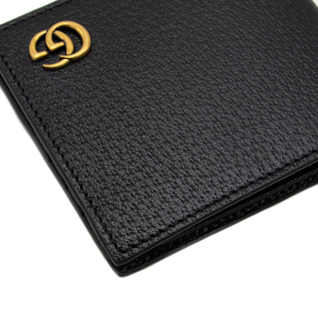 Gucci Calfskin Boar Effect GG Marmont Bi-Fold Wallet Black 428726