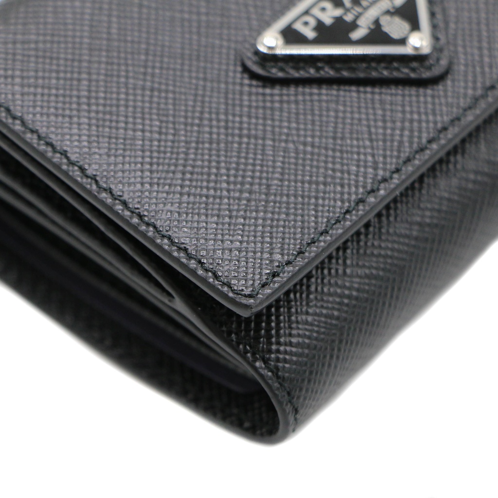 Prada Saffiano Triangle Tri-Fold Wallet Black