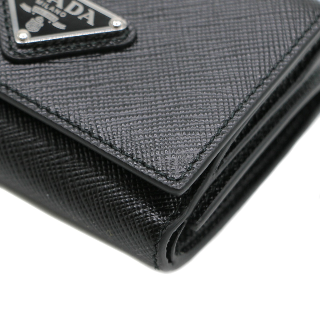 Prada Saffiano Triangle Tri-Fold Wallet Black