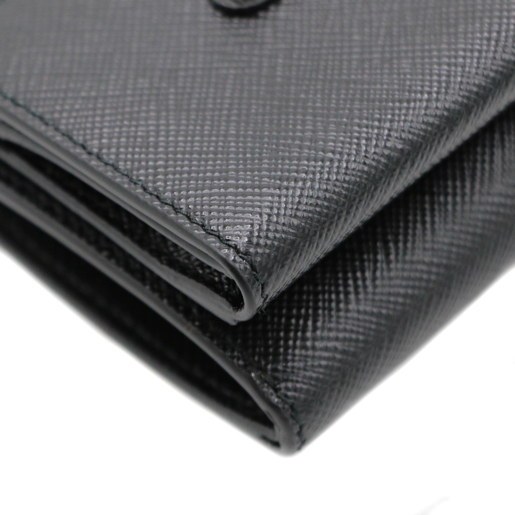 Prada Saffiano Triangle Tri-Fold Wallet Black