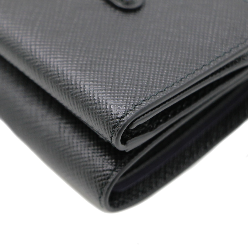 Prada Saffiano Triangle Tri-Fold Wallet Black