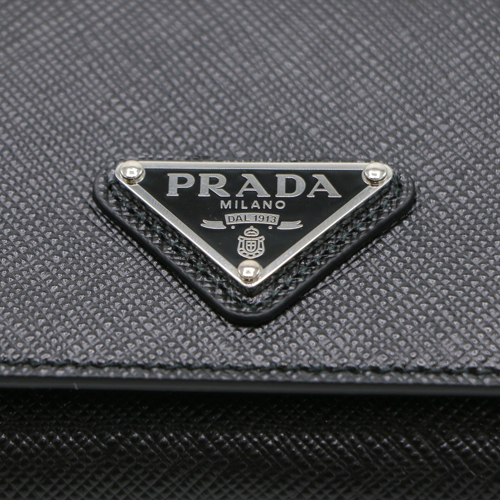 Prada Saffiano Triangle Tri-Fold Wallet Black