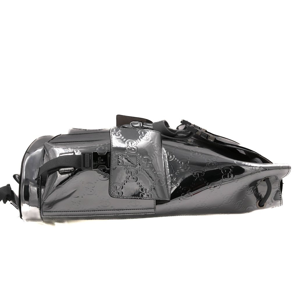 Gucci Small GG Patent Leather Silver Backpack 812427