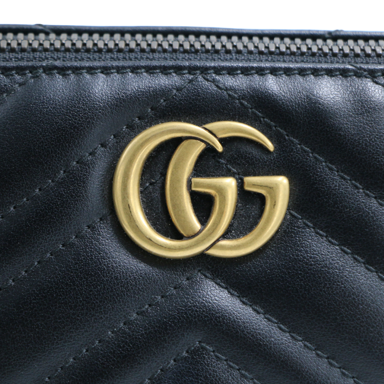 Gucci Leather GG Marmont Shoulder Bag Black 739166