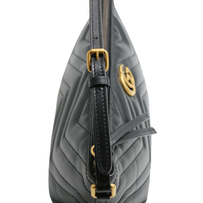 Gucci Leather GG Marmont Shoulder Bag Black 739166