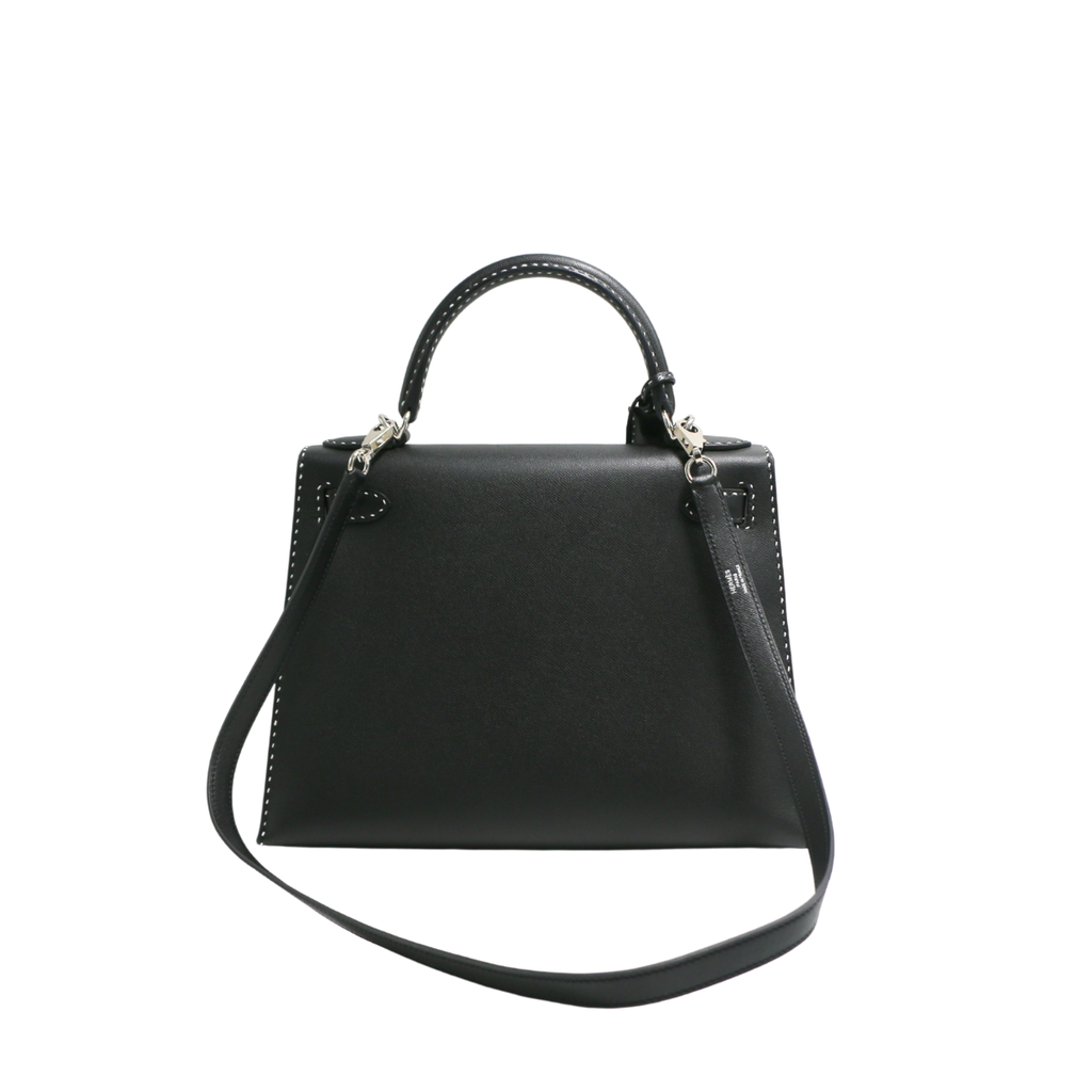 Hermes Kelly Sellier 28 Jet black white stitching Y2019