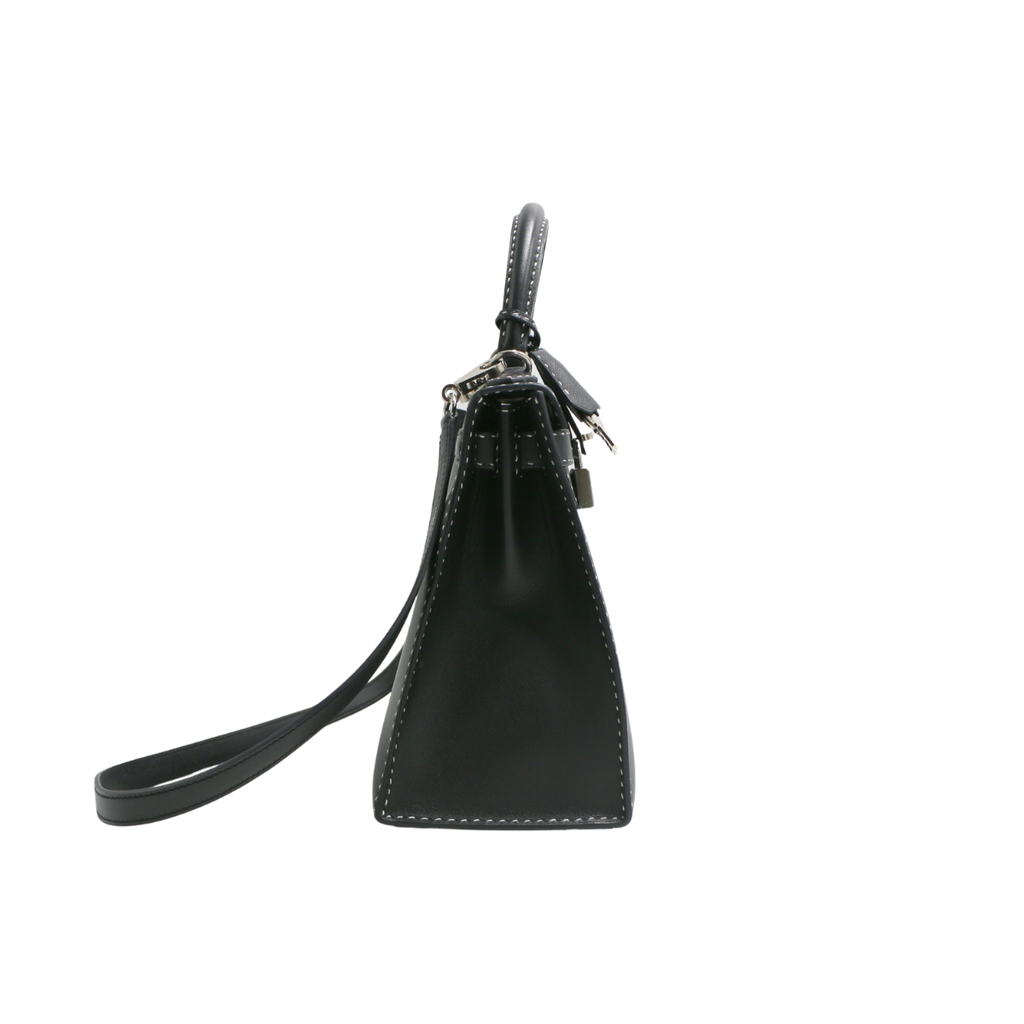 Hermes Kelly Sellier 28 Jet black white stitching Y2019