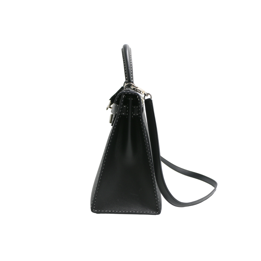 Hermes Kelly Sellier 28 Jet black white stitching Y2019