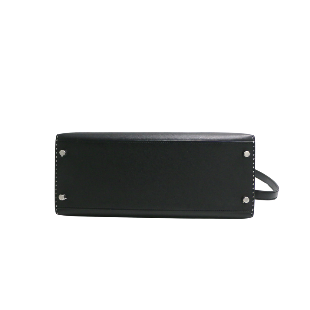 Hermes Kelly Sellier 28 Jet black white stitching Y2019