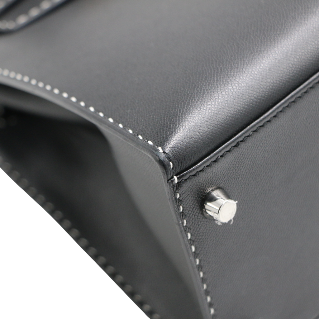 Hermes Kelly Sellier 28 Jet black white stitching Y2019