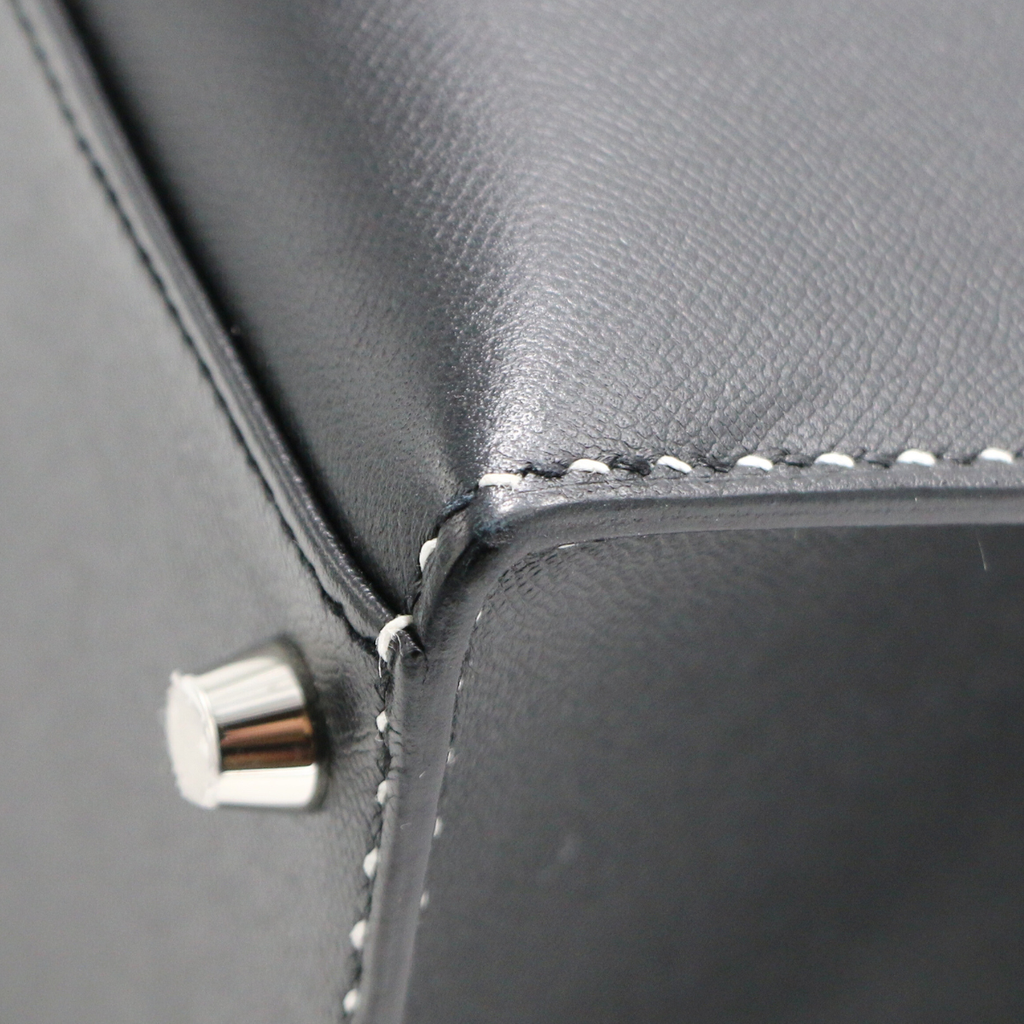 Hermes Kelly Sellier 28 Jet black white stitching Y2019