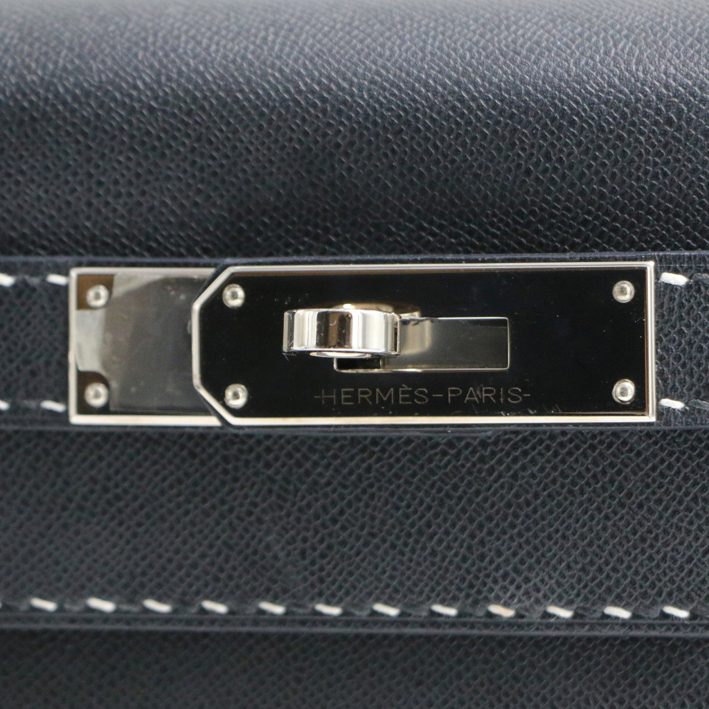 Hermes Kelly Sellier 28 Jet black white stitching Y2019