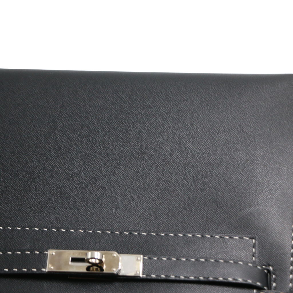 Hermes Kelly Sellier 28 Jet black white stitching Y2019