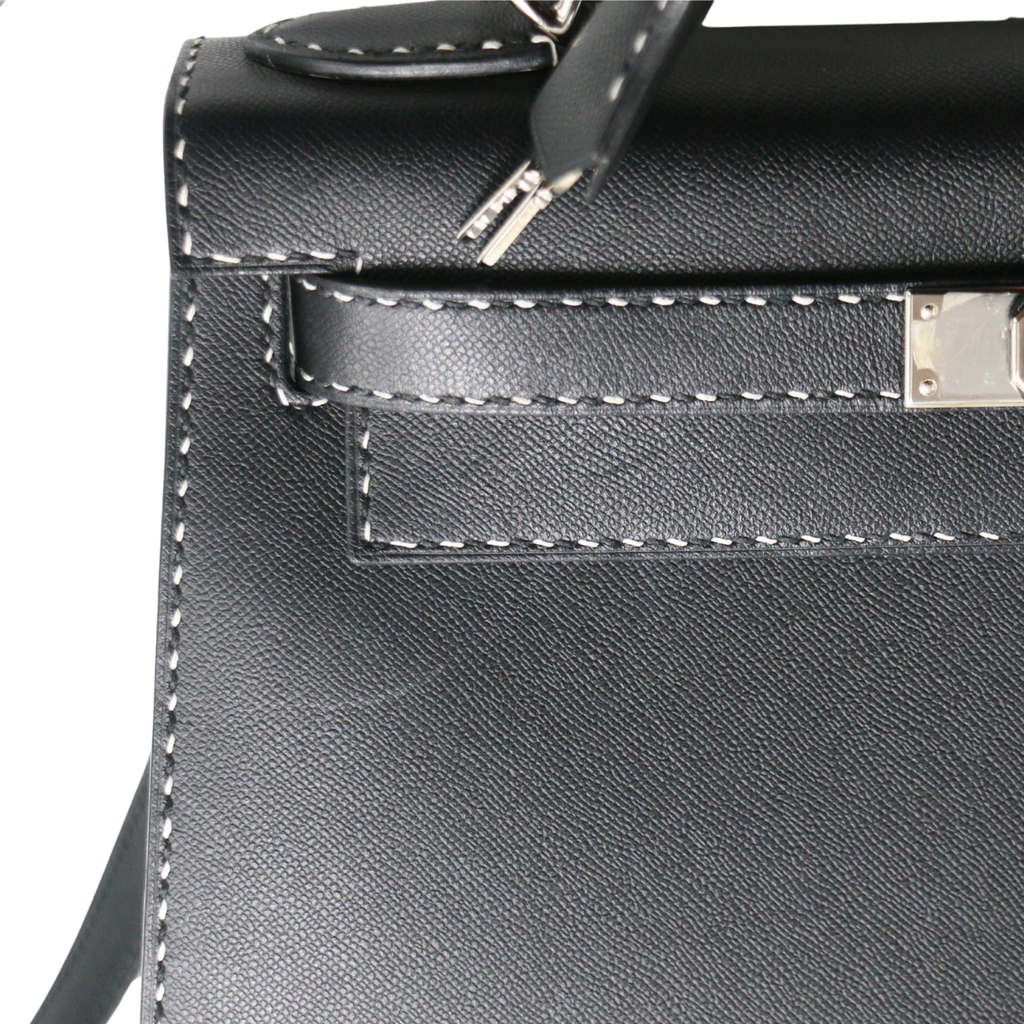 Hermes Kelly Sellier 28 Jet black white stitching Y2019