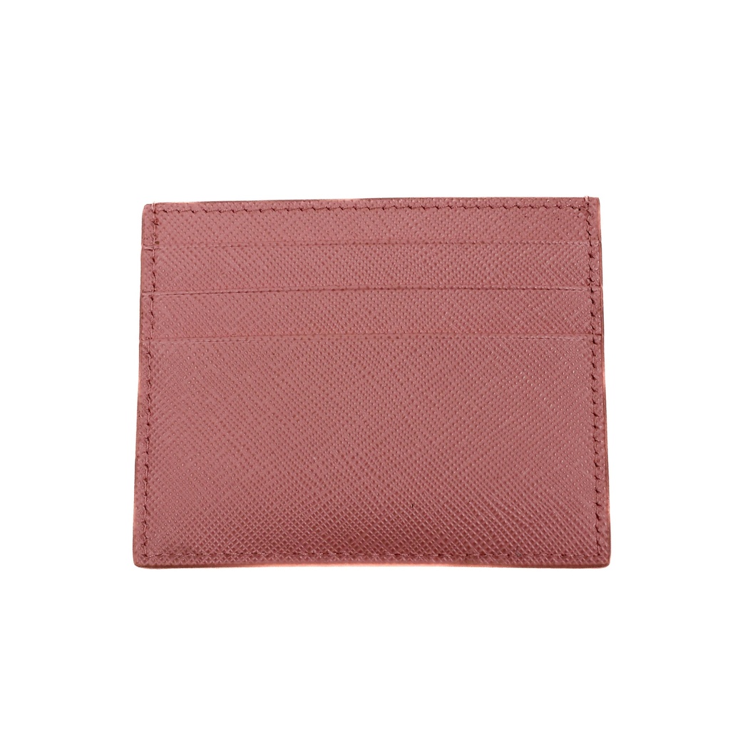 Prada Saffiano Leather Card Holder in pink with gold-tone hardware