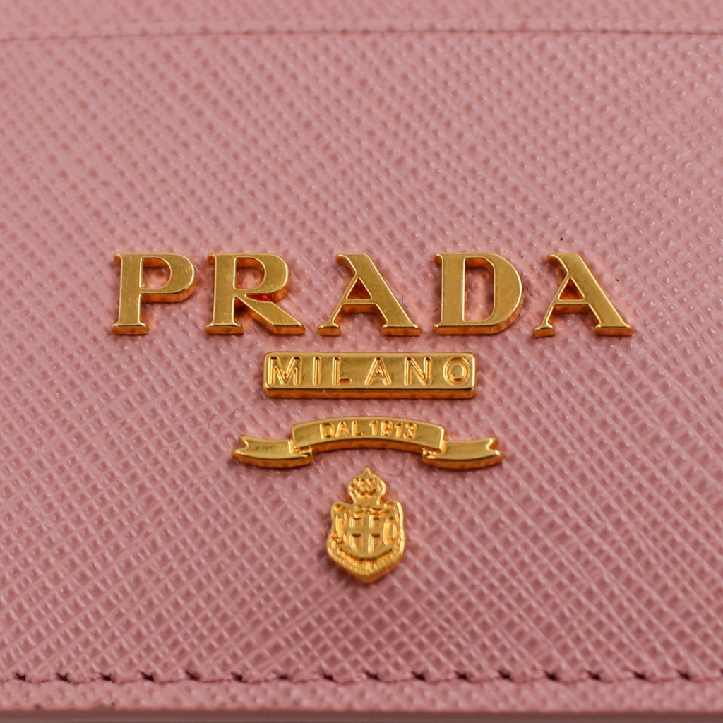 Prada Saffiano Leather Card Holder in pink with gold-tone hardware