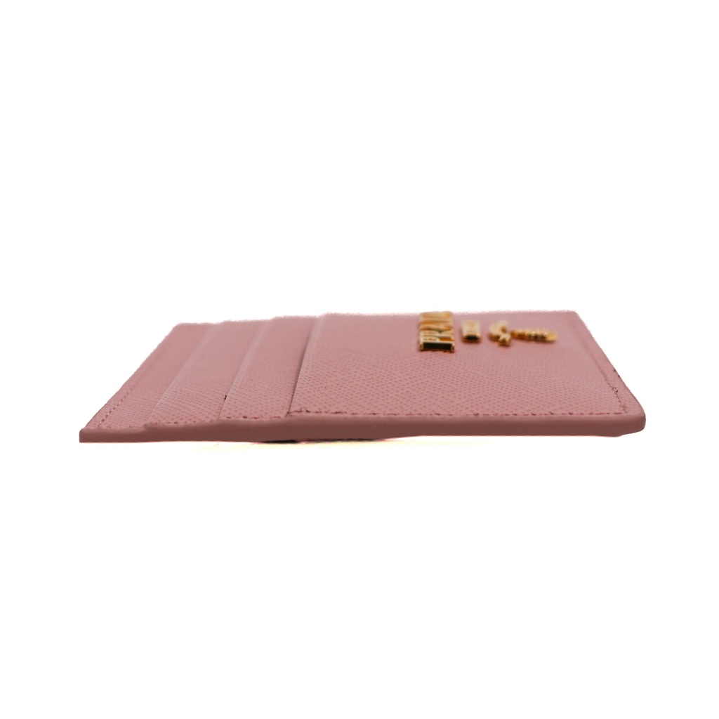 Prada Saffiano Leather Card Holder in pink with gold-tone hardware