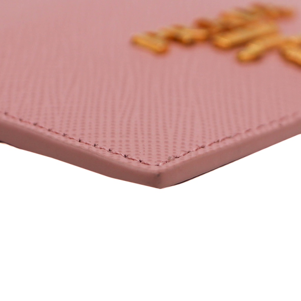 Prada Saffiano Leather Card Holder in pink with gold-tone hardware