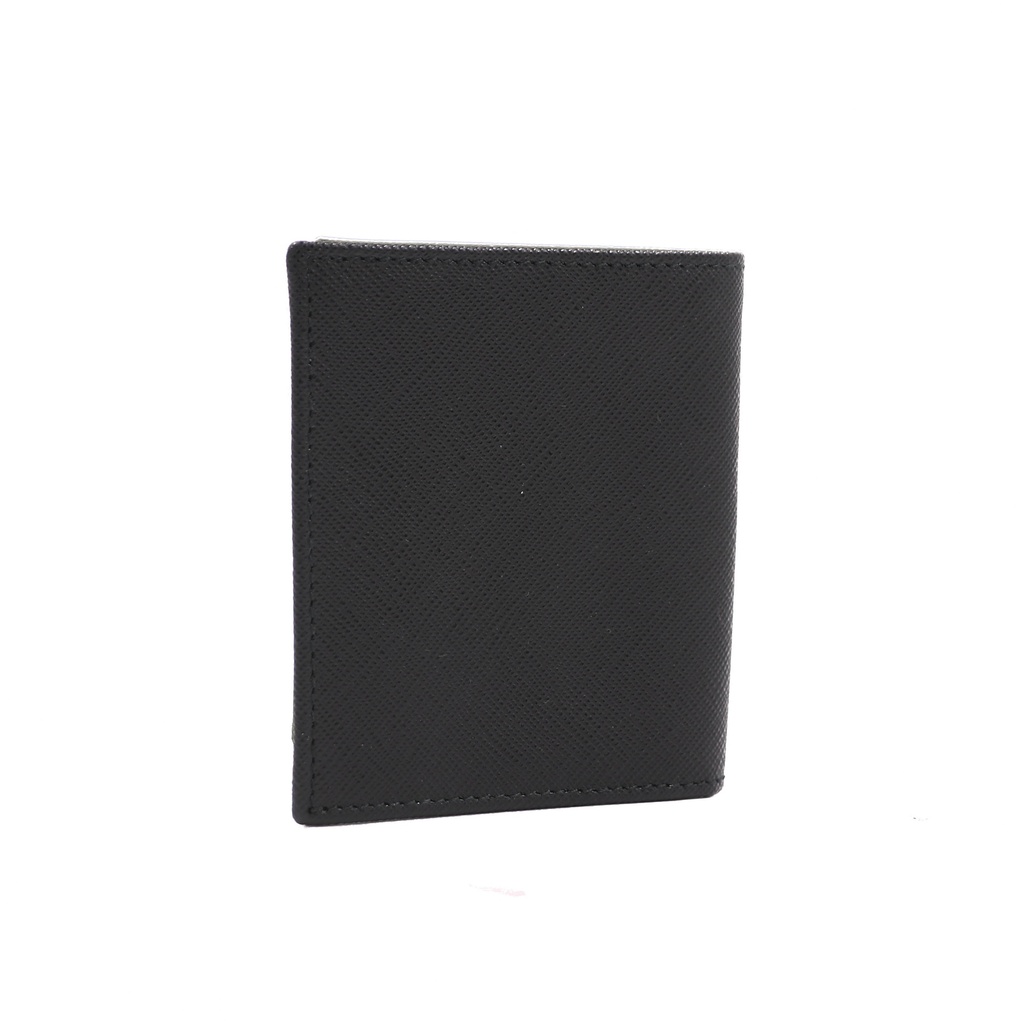 Prada bifold card holder Saffiano leather Enameled metal triangle logo