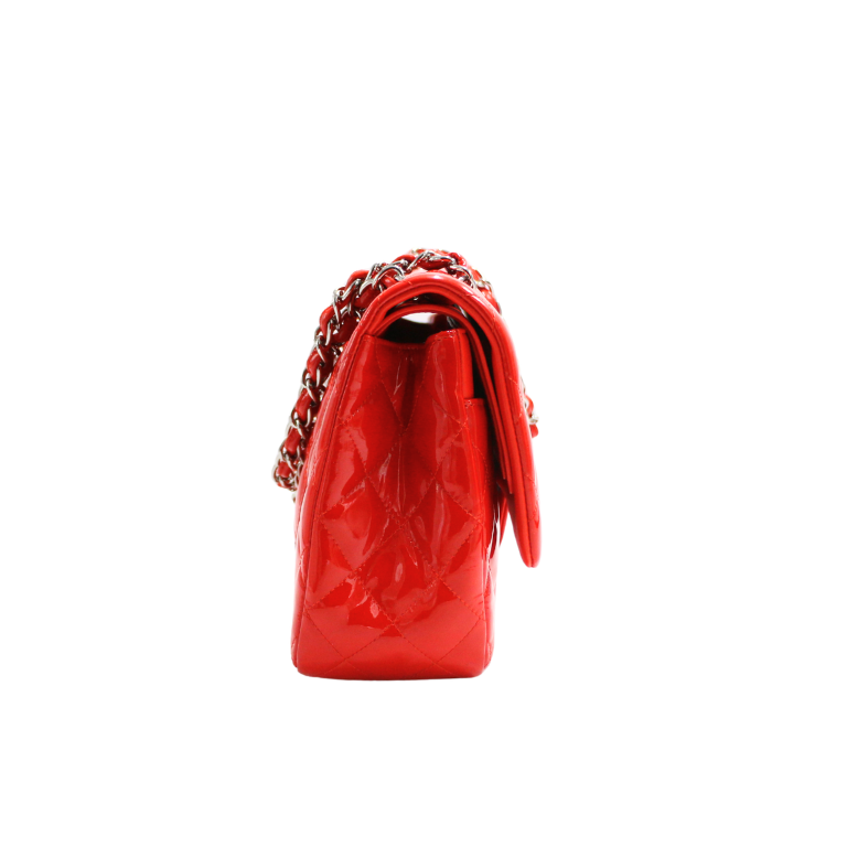 Chanel Classic Double Flap Jumbo Red Patent Leather