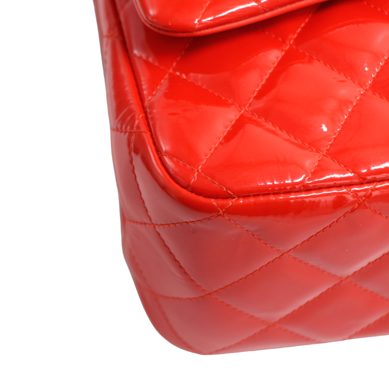Chanel Classic Double Flap Jumbo Red Patent Leather