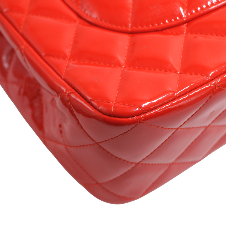 Chanel Classic Double Flap Jumbo Red Patent Leather