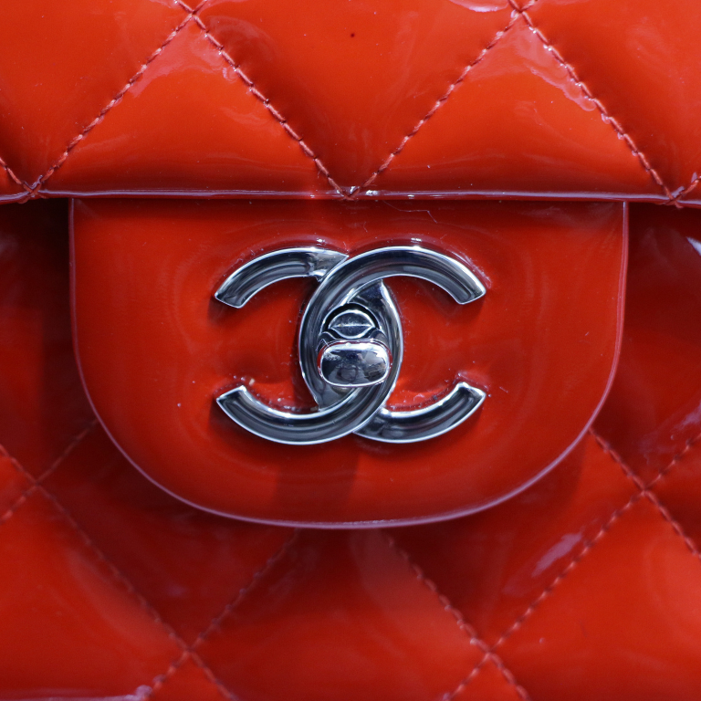 Chanel Classic Double Flap Jumbo Red Patent Leather