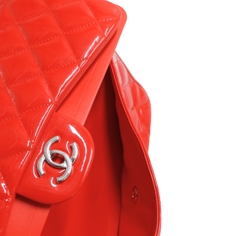 Chanel Classic Double Flap Jumbo Red Patent Leather