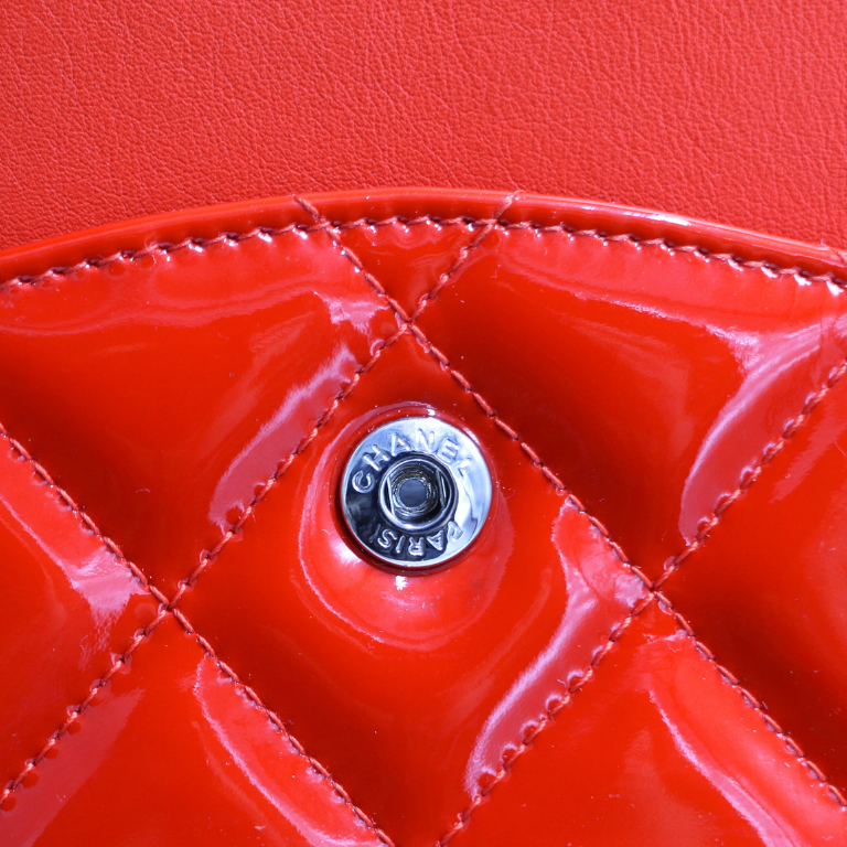 Chanel Classic Double Flap Jumbo Red Patent Leather