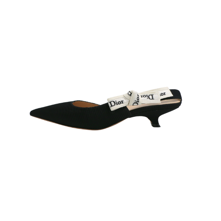 Christian Dior J'Adior Slingback Pump Black Technical Fabric In Size 37