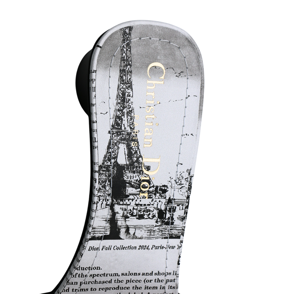 Christian Dior Dway Heeled Slide Black And White Eiffel Tower Embroidered Cotton Size 38
