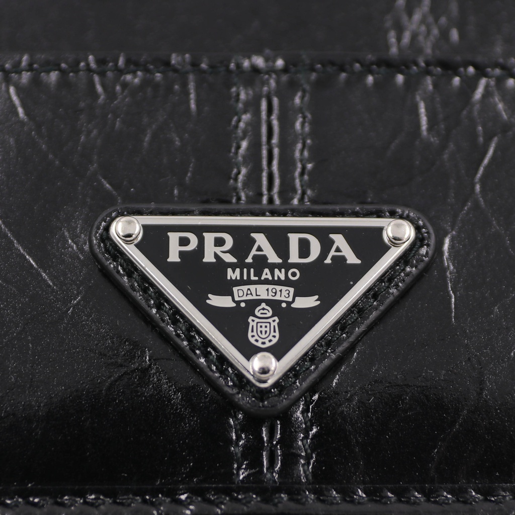 Prada Soft leather enameled metal triangle logo Cardholder