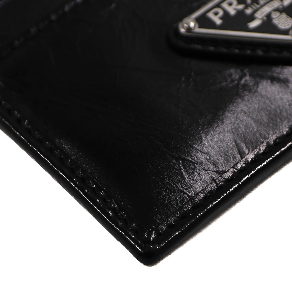 Prada Soft leather enameled metal triangle logo Cardholder