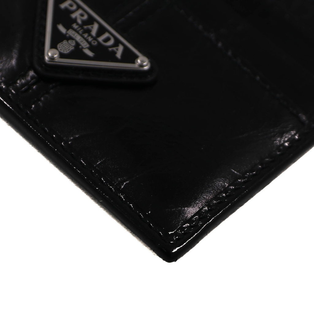 Prada Soft leather enameled metal triangle logo Cardholder