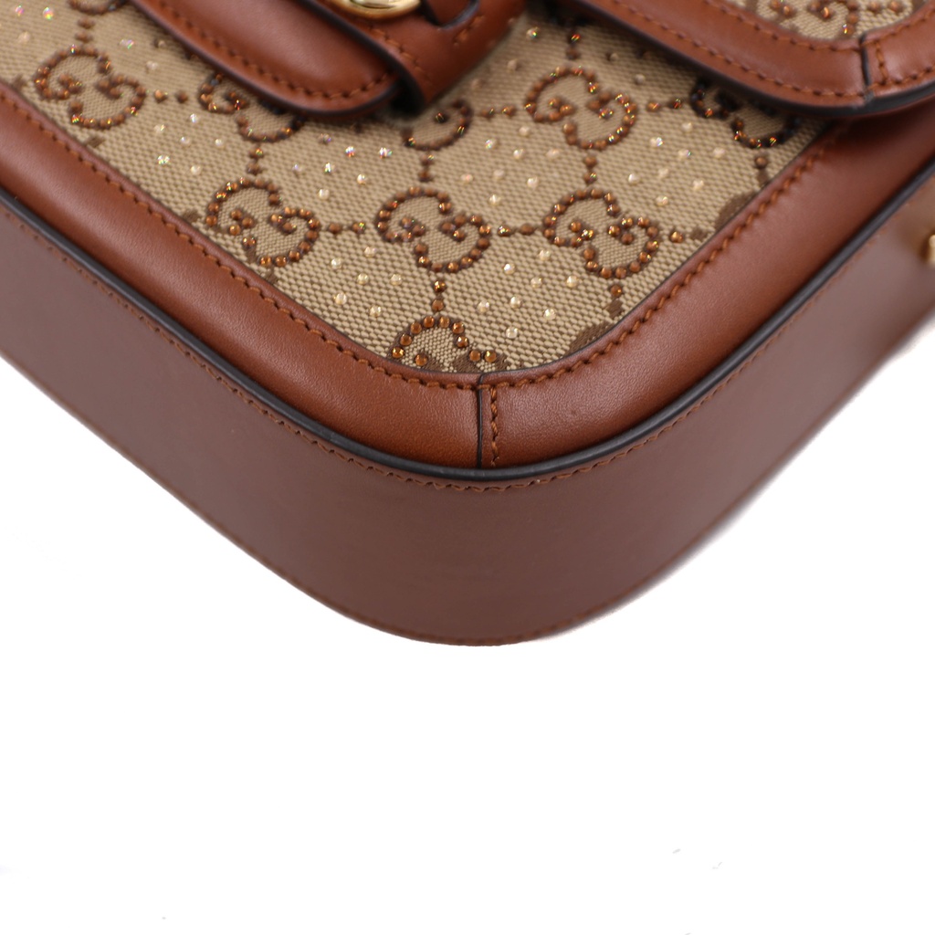 Gucci Horsebit 1955 Crystal Embellished GG Canvas Mini Shoulder Bag 675801