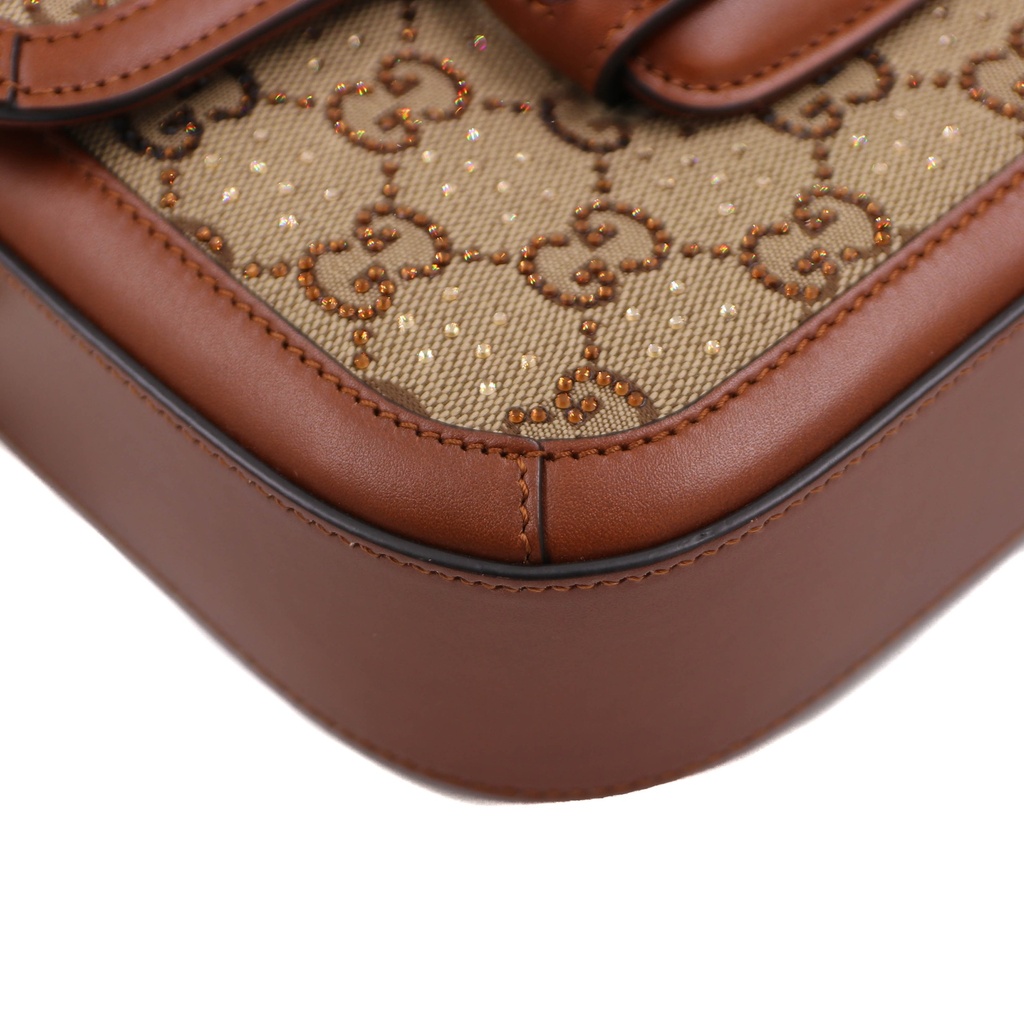 Gucci Horsebit 1955 Crystal Embellished GG Canvas Mini Shoulder Bag 675801