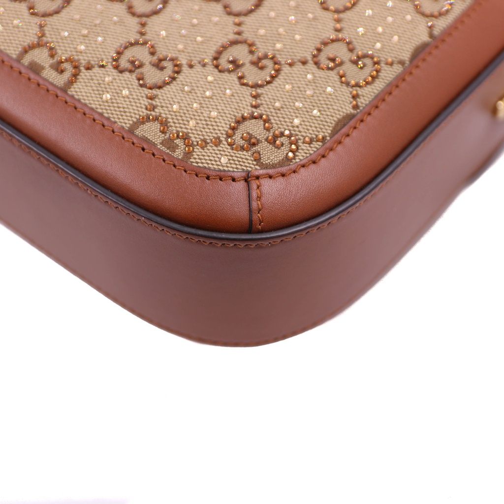 Gucci Horsebit 1955 Crystal Embellished GG Canvas Mini Shoulder Bag 675801