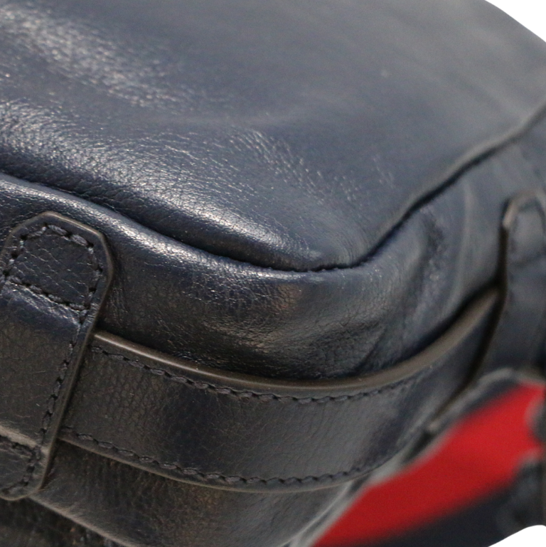 Gucci Double G Leather Messenger Bag Marine Blue 725696