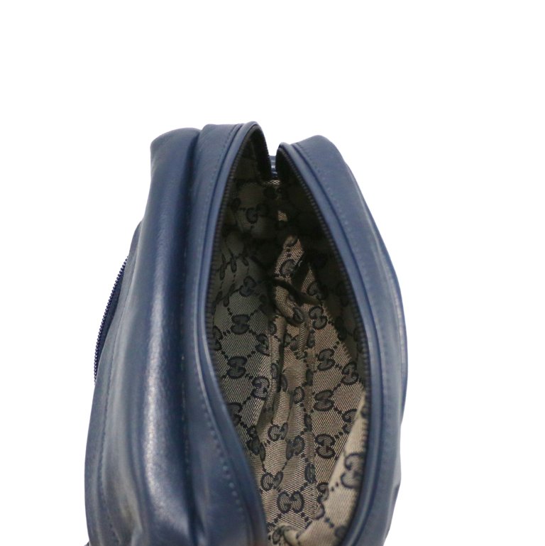 Gucci Double G Leather Messenger Bag Marine Blue 725696