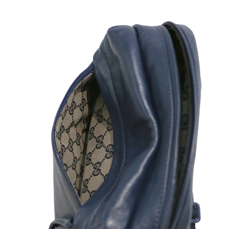 Gucci Double G Leather Messenger Bag Marine Blue 725696