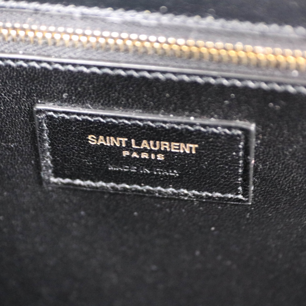 Yves Saint Laurent Manhattan Shoulder Bag in black box leather with gold-tone hardware