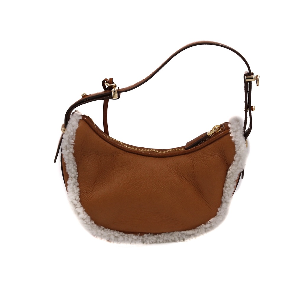 Prada Arqué Small Shearling Shoulder Bag in Beige