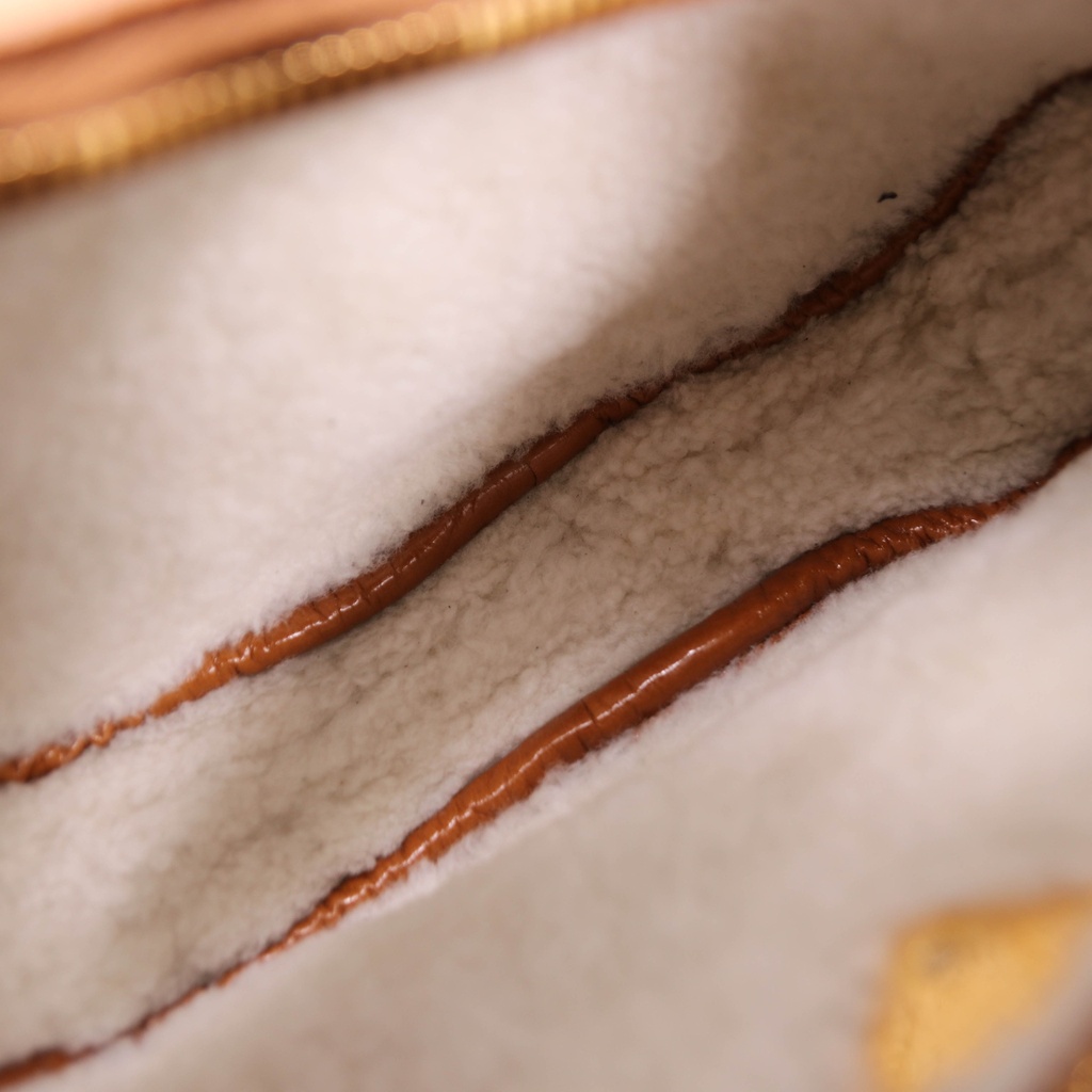 Prada Arqué Small Shearling Shoulder Bag in Beige