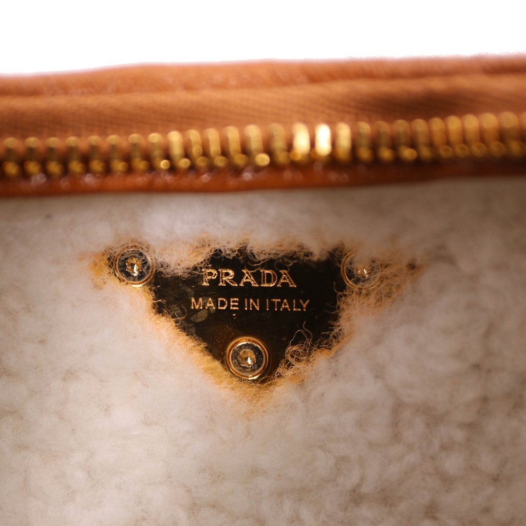 Prada Arqué Small Shearling Shoulder Bag in Beige